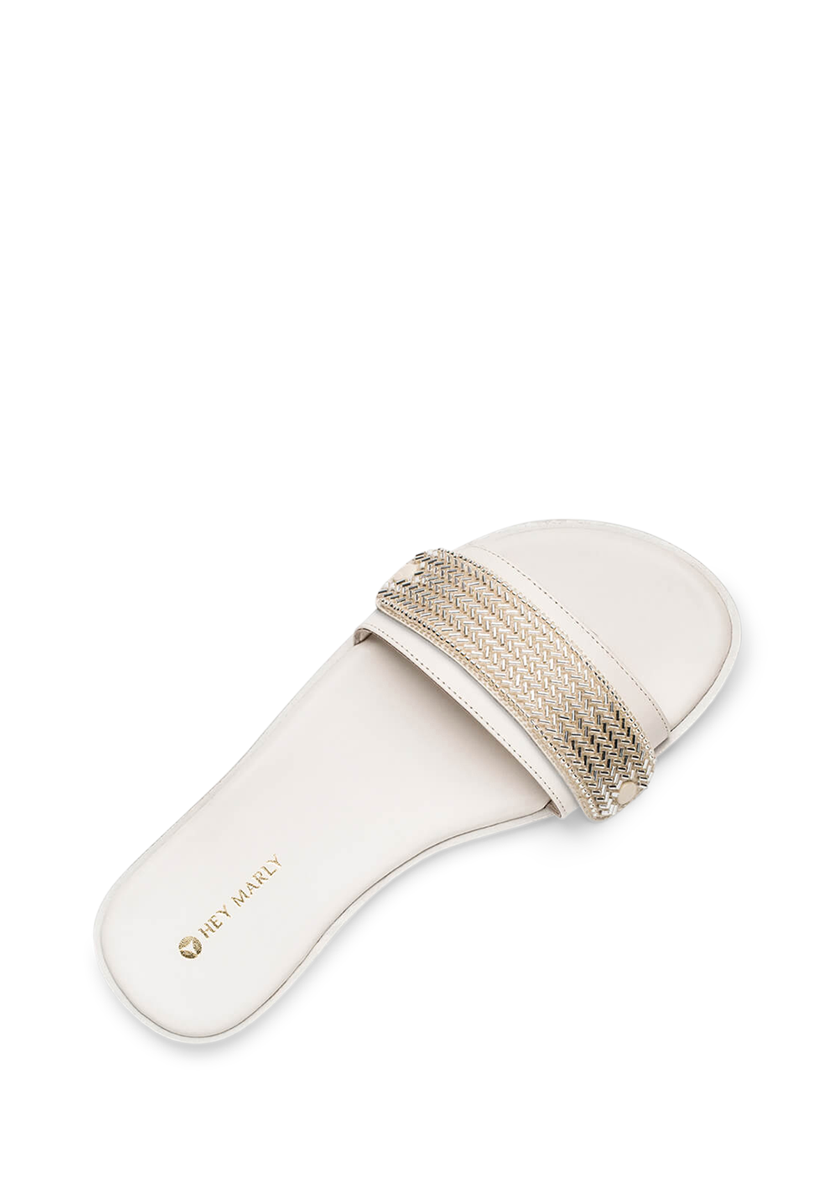 Seitenansicht auf neutralem Hintergrund des Produktes Metallic Beads in der Farbe Classic Crema