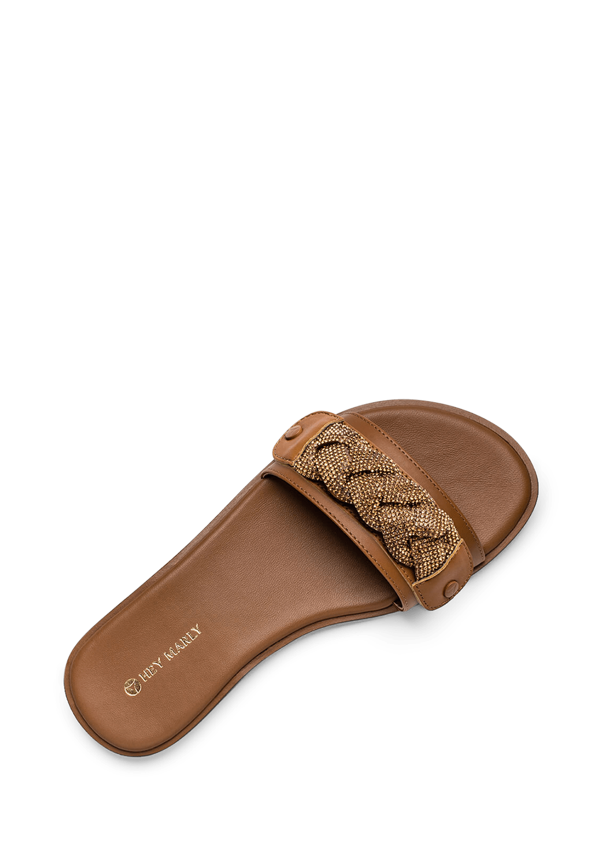 Seitenansicht auf neutralem Hintergrund des Produktes Braided Glitter in der Farbe Classic Cognac