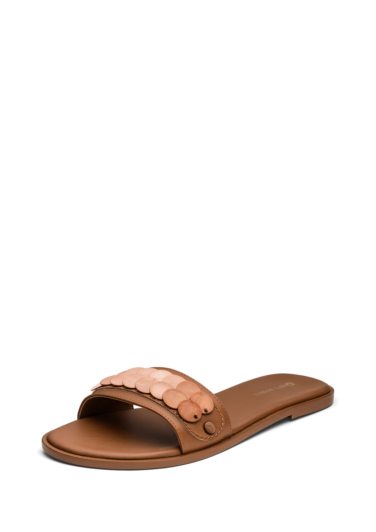 Frontalansicht auf neutralem Hintergrund des Produktes Shiny Plate in der Farbe Cognac