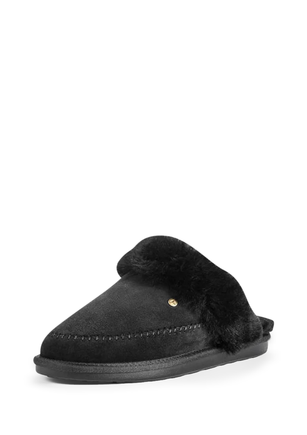 Frontalansicht auf neutralem Hintergrund des Produktes Slipper Cushy in der Farbe Black