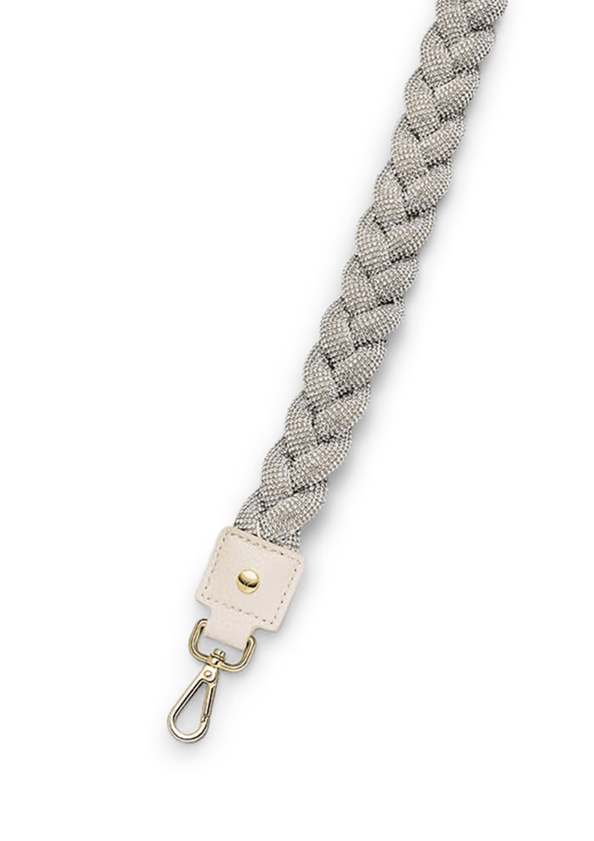 Produktabbildung auf neutralem Hintergrund des Produktes Braided Glitter Strap in der Farbe Crema