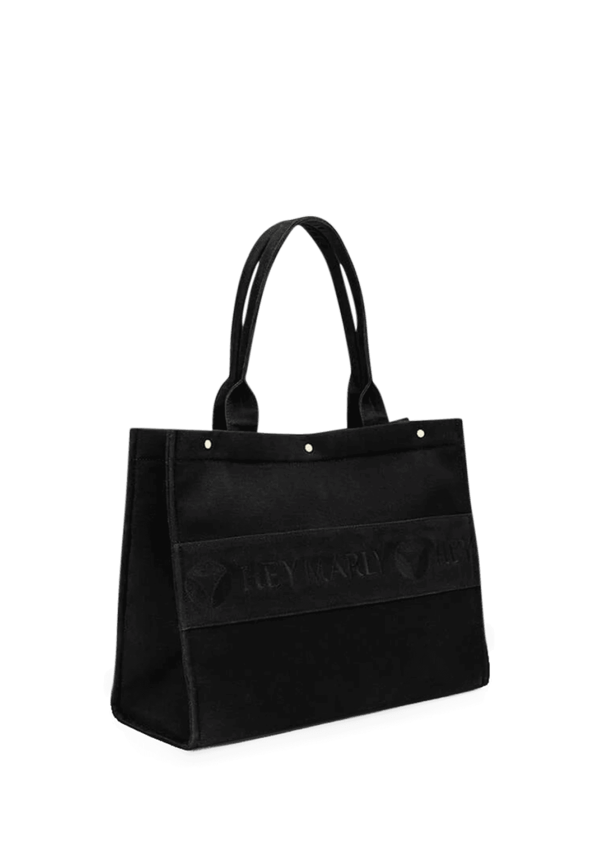 Seitenansicht auf neutralem Hintergrund des Produktes Signature Bag in der Farbe Black