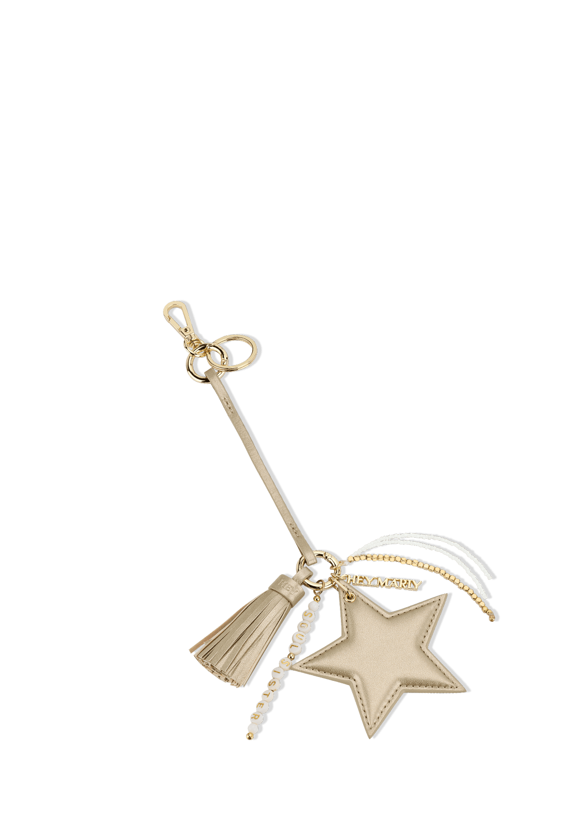 Frontalansicht auf neutralem Hintergrund des Produktes Star Tassle Charm in der Farbe Gold