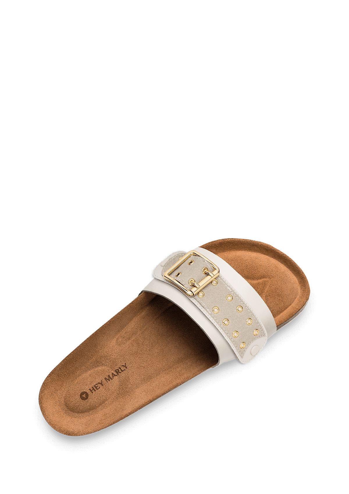 Seitenansicht auf neutralem Hintergrund des Produktes Eyelet Classic in der Farbe Casual Cork Crema
