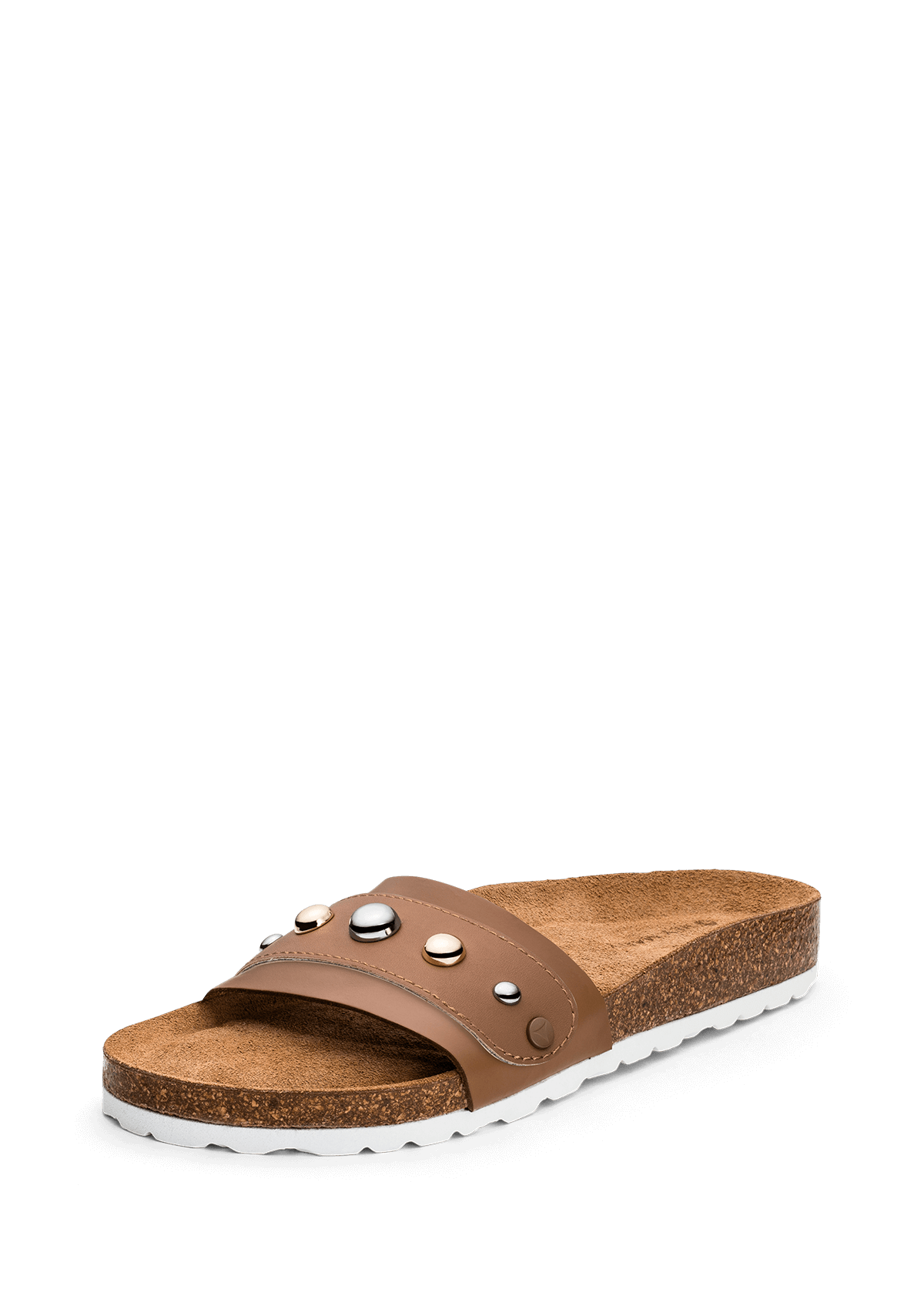 Frontalansicht auf neutralem Hintergrund des Produktes Urban Stud in der Farbe Cognac