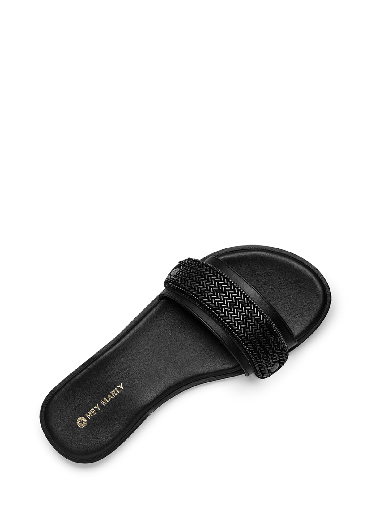 Seitenansicht auf neutralem Hintergrund des Produktes Metallic Beads in der Farbe Classic Black