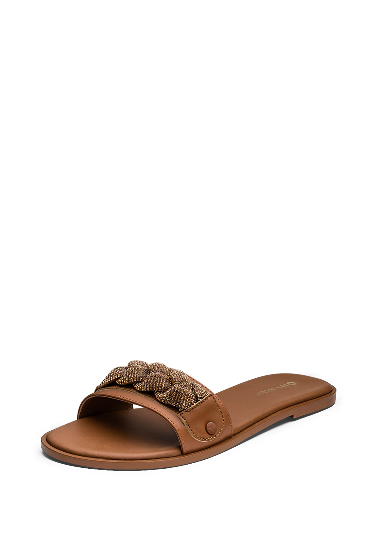 Frontalansicht auf neutralem Hintergrund des Produktes Braided Glitter in der Farbe Cognac