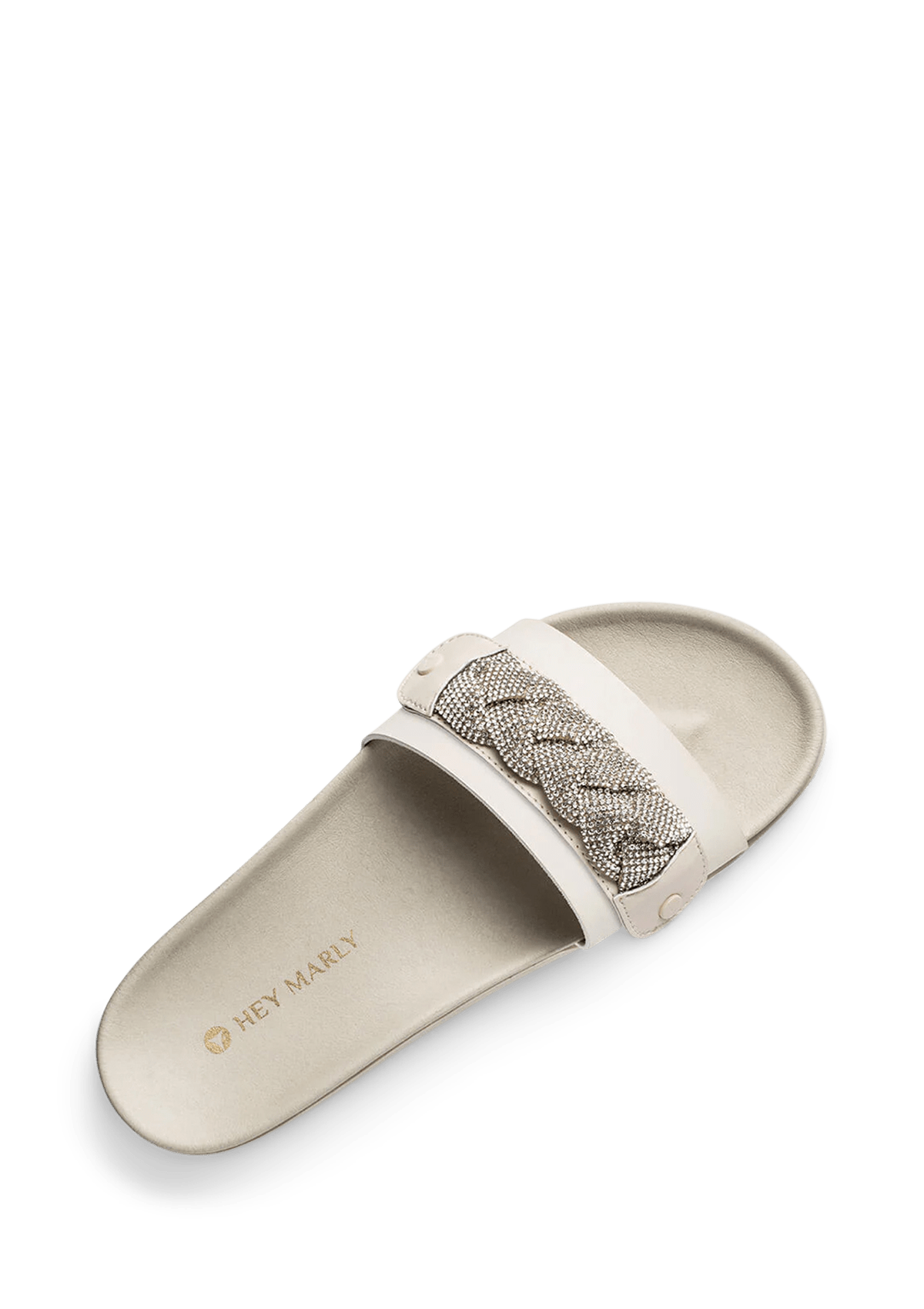 Seitenansicht auf neutralem Hintergrund des Produktes Braided Glitter in der Farbe Casual Clean Crema