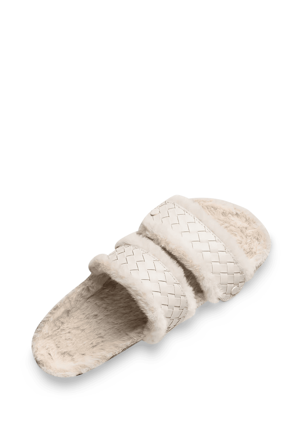 Seitenansicht auf neutralem Hintergrund des Produktes Casual Cork Fur in der Farbe Crema
