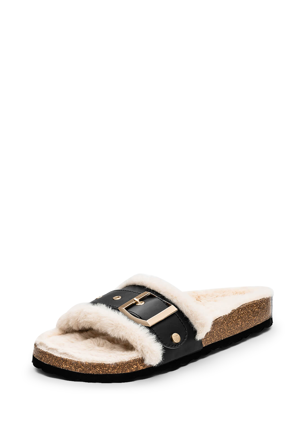 Frontalansicht auf neutralem Hintergrund des Produktes Casual Cork Fur in der Farbe Black