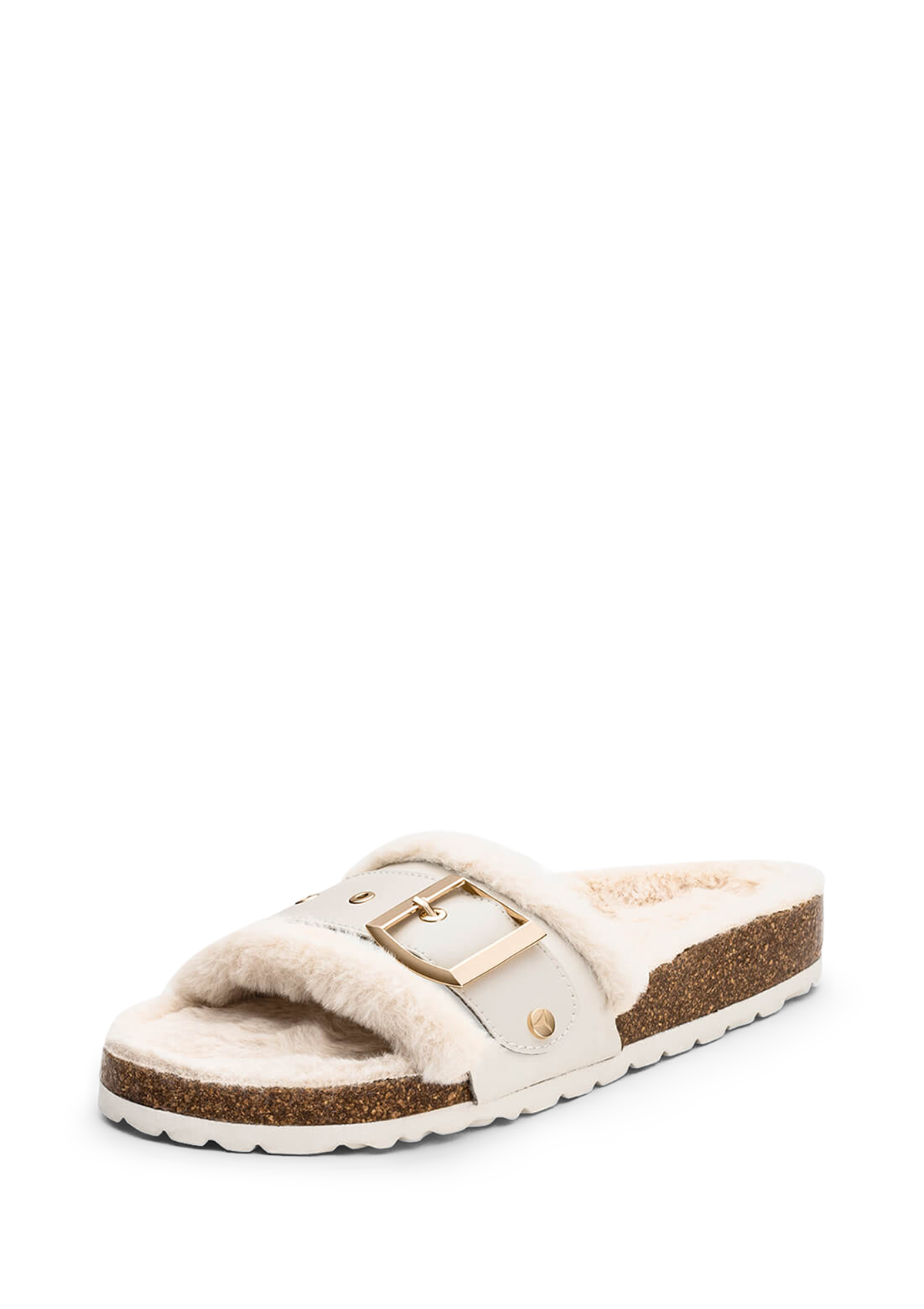 Frontalansicht auf neutralem Hintergrund des Produktes Casual Cork Fur in der Farbe Crema