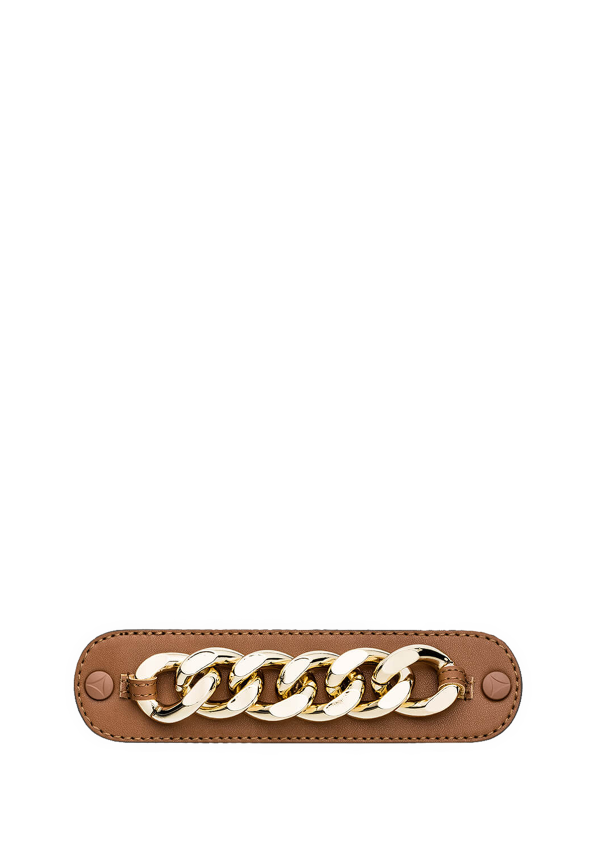 Frontalansicht auf neutralem Hintergrund des Produktes Gold Chain in der Farbe Cognac