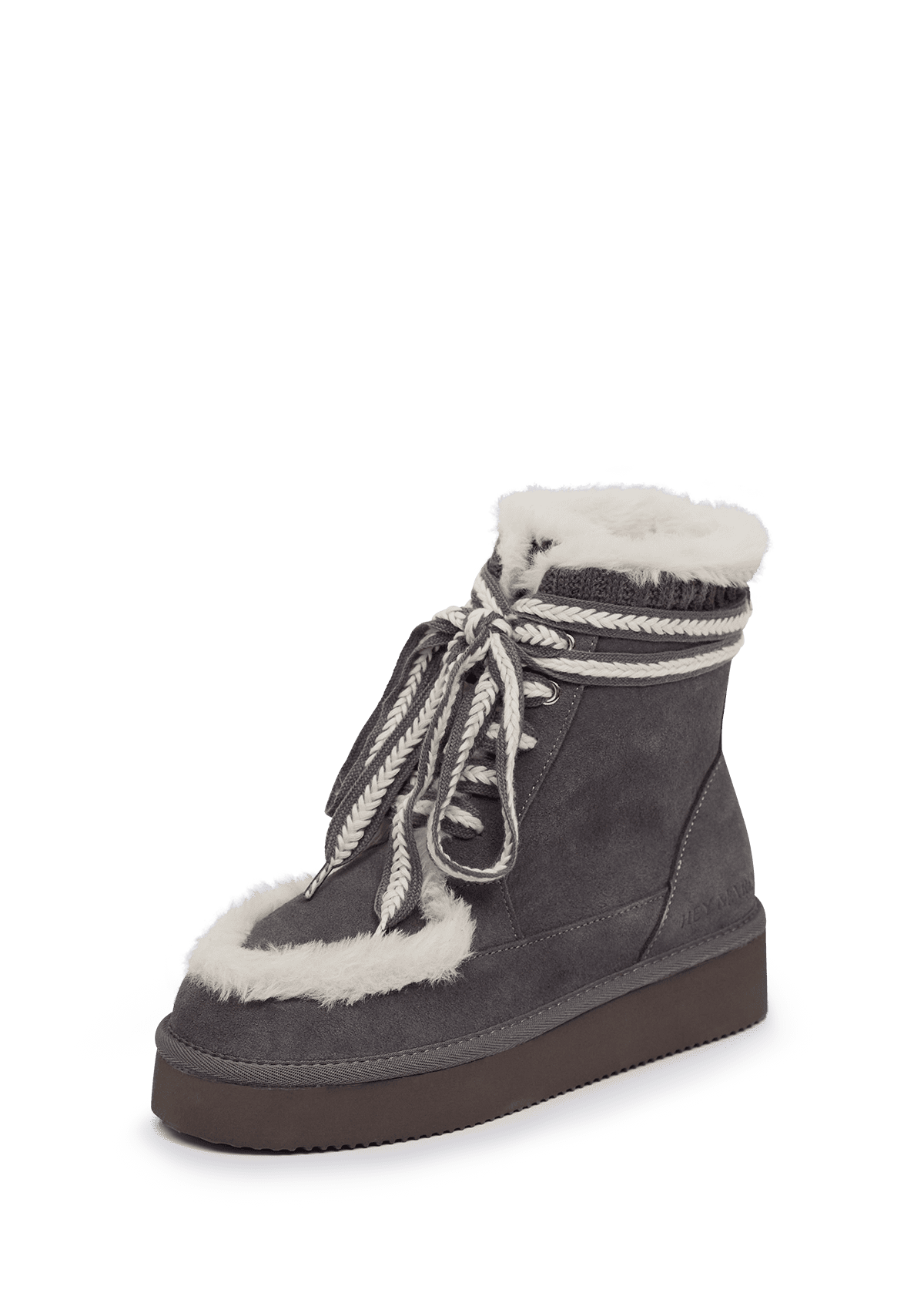 Produktabbildung auf neutralem Hintergrund des Produktes Comfy Lace-Up Boot Suede in der Farbe Grey