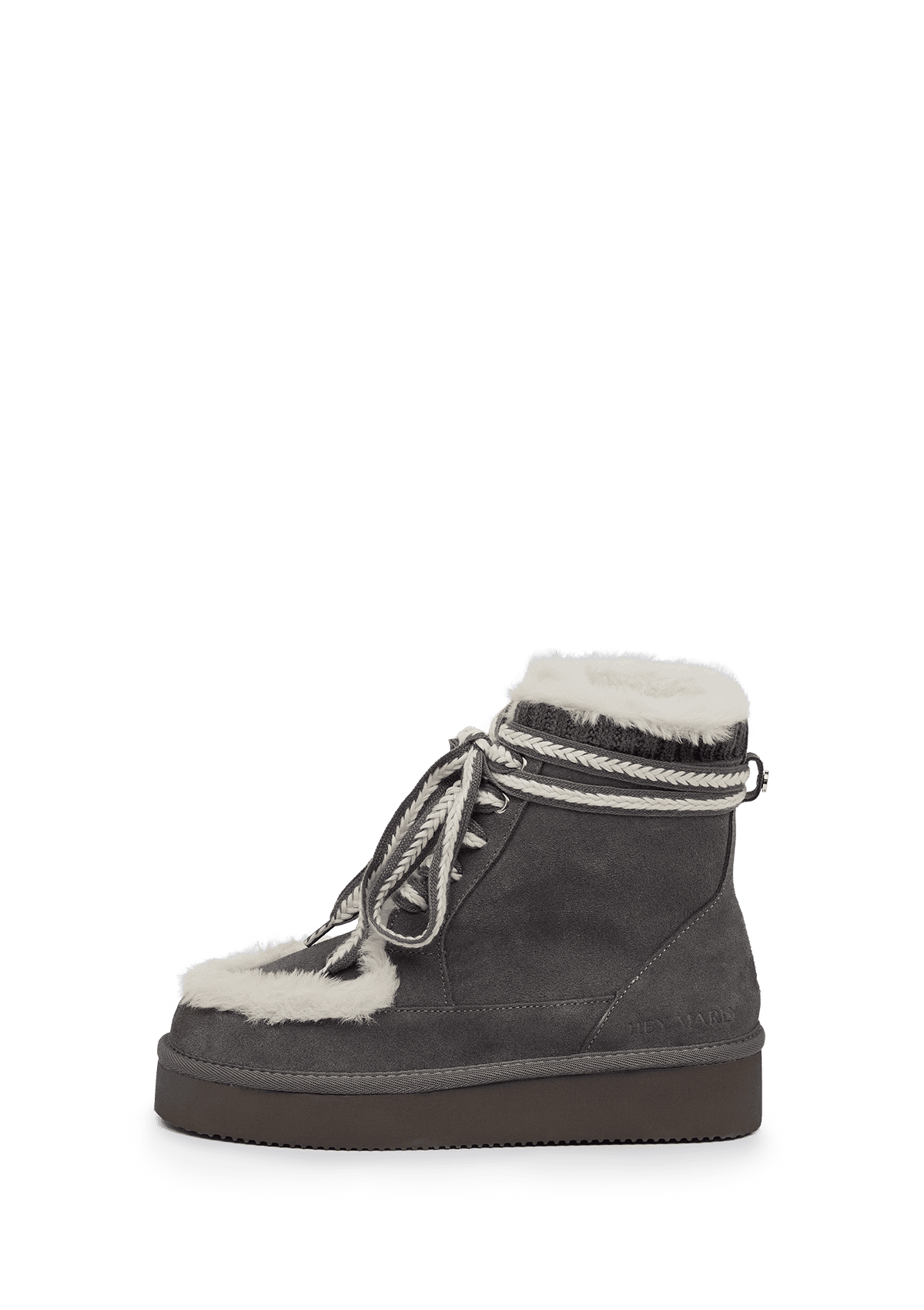 Produktabbildung auf neutralem Hintergrund des Produktes Comfy Lace-Up Boot Suede in der Farbe Grey