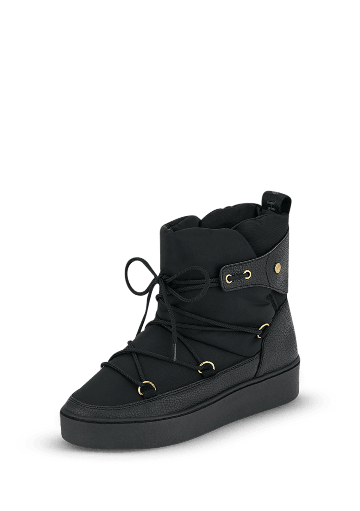 Frontalansicht auf neutralem Hintergrund des Produktes Cozy Lace Up in der Farbe Black
