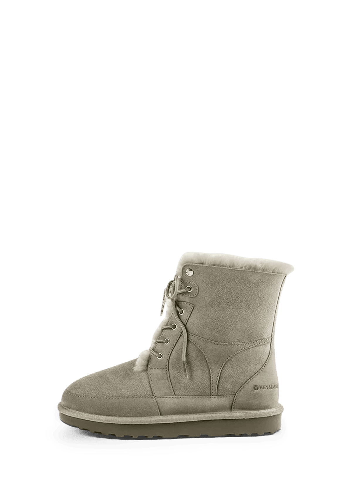 Seitenansicht auf neutralem Hintergrund des Produktes Cozy in der Farbe Khaki