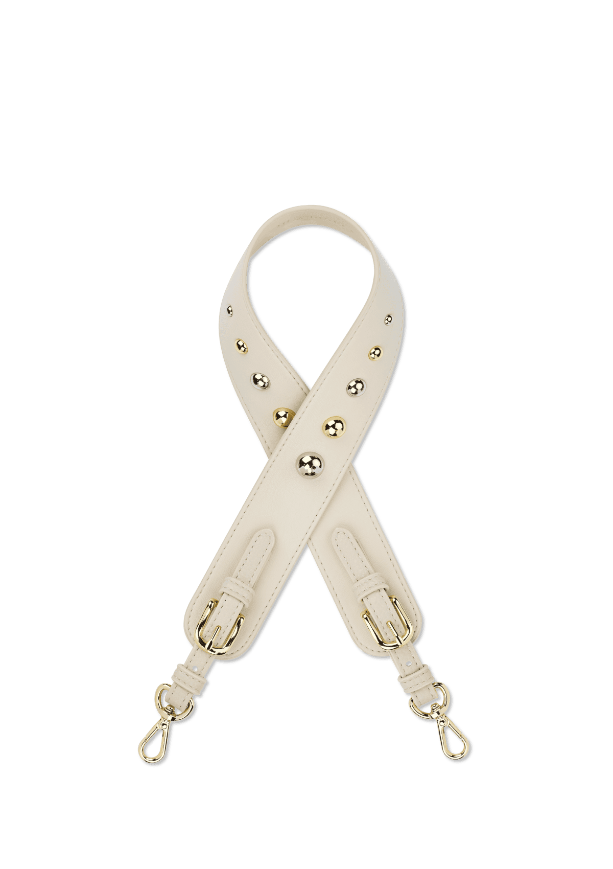 Seitenansicht auf neutralem Hintergrund des Produktes Urban Stud Strap in der Farbe Crema