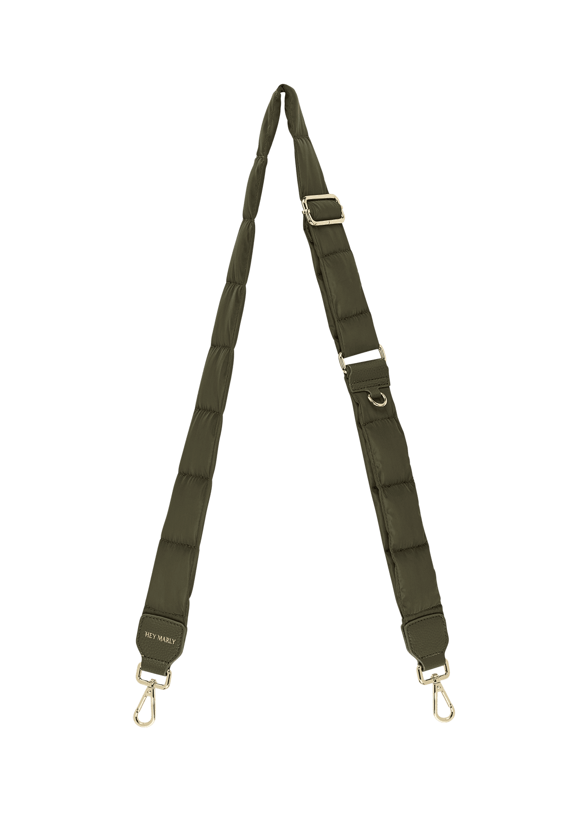 Frontalansicht auf neutralem Hintergrund des Produktes Puffy Nylon Strap in der Farbe Forest
