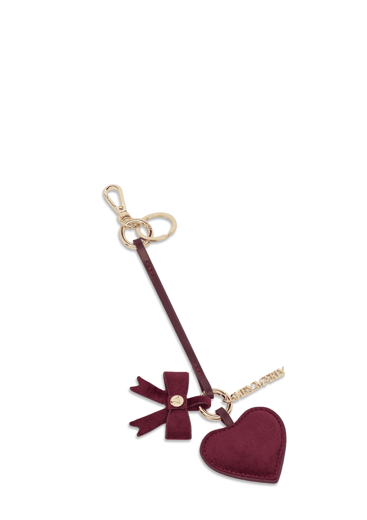 Frontalansicht auf neutralem Hintergrund des Produktes Heart & Bow Charm in der Farbe Berry