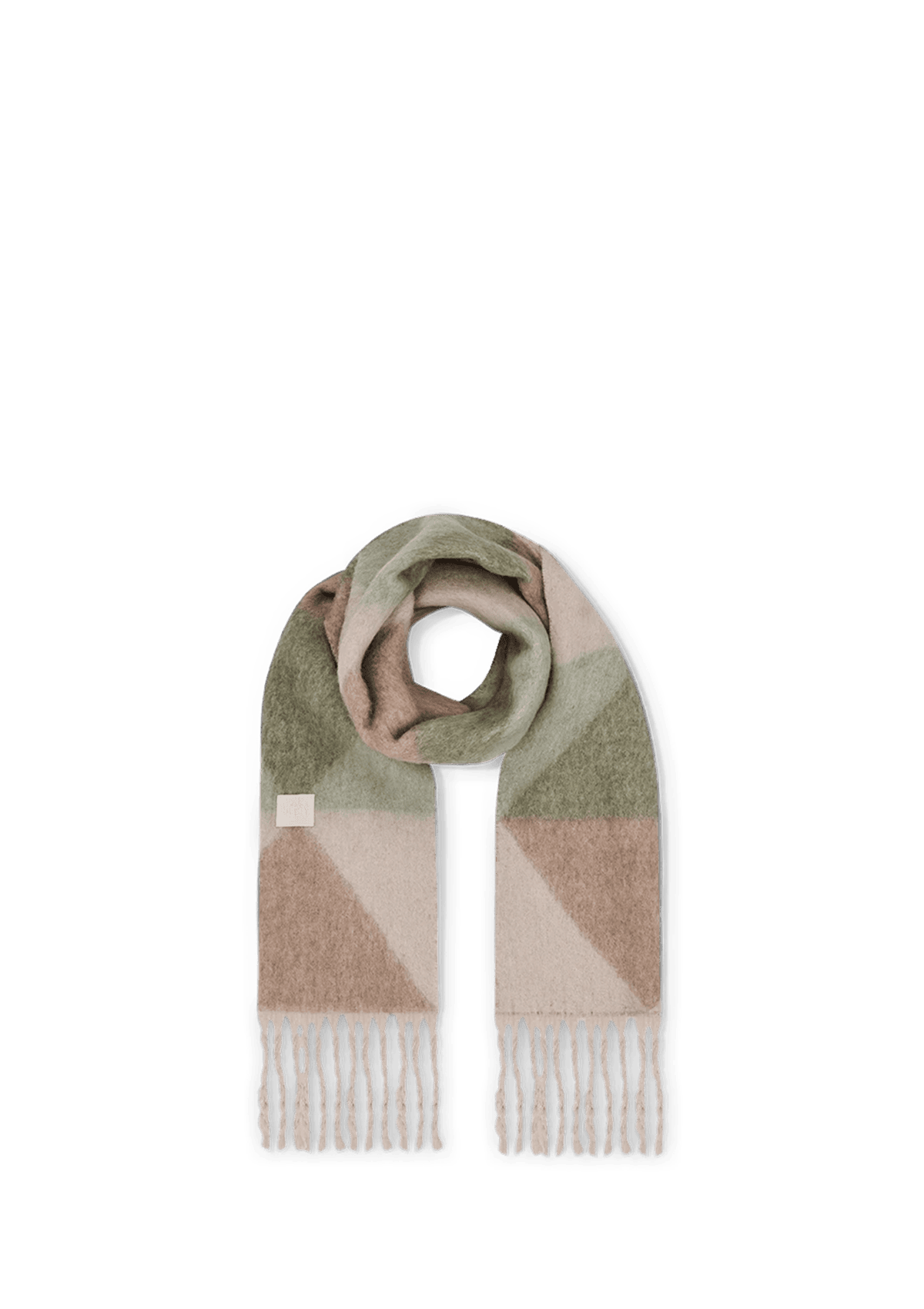 Seitenansicht auf neutralem Hintergrund des Produktes Cozy Scarf in der Farbe Green