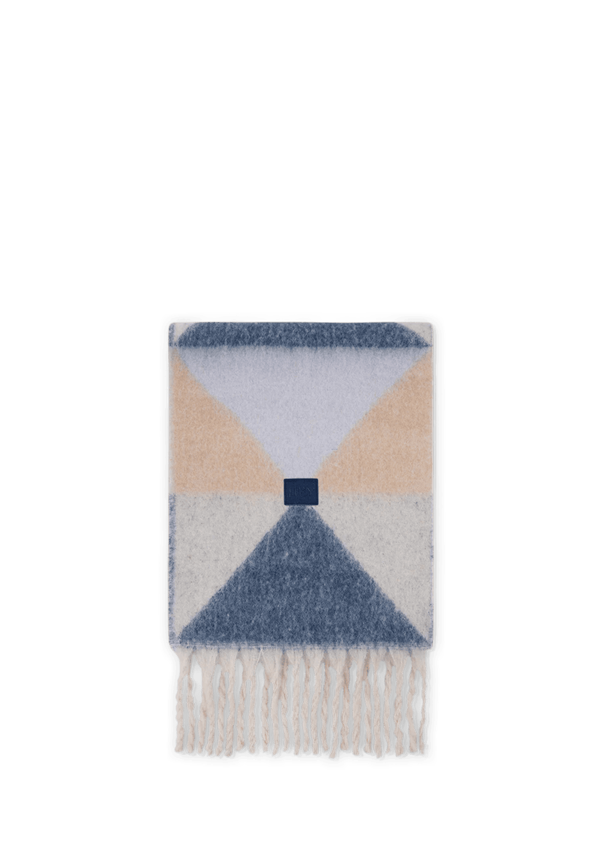Frontalansicht auf neutralem Hintergrund des Produktes Cozy Scarf in der Farbe Blue