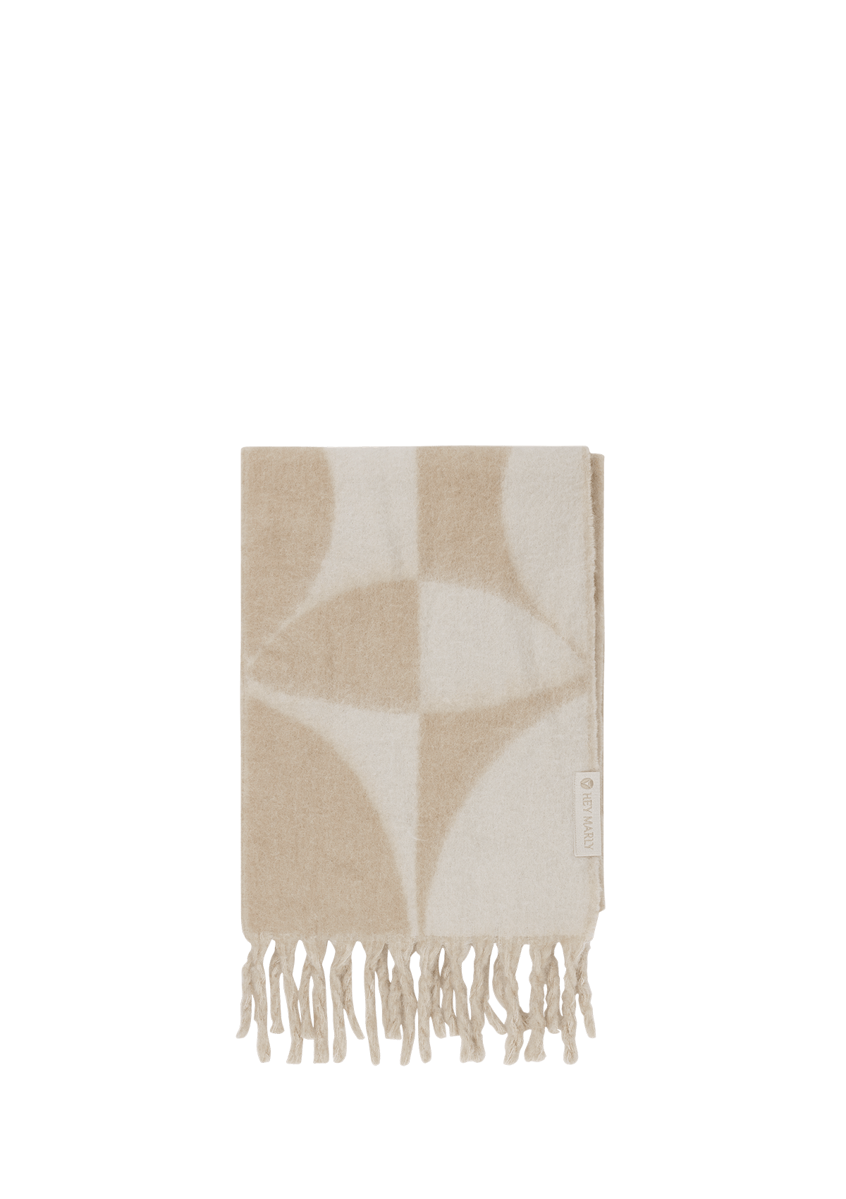 Frontalansicht auf neutralem Hintergrund des Produktes Iconic Scarf in der Farbe Crema-Sand