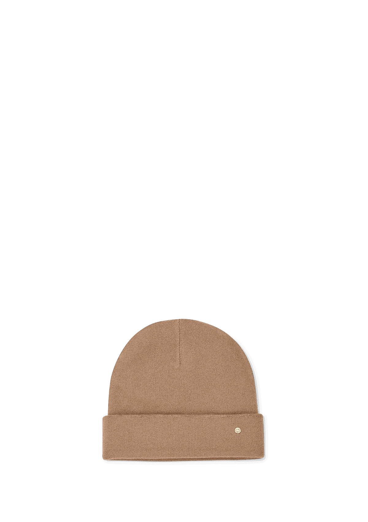 Seitenansicht auf neutralem Hintergrund des Produktes Classic Beanie in der Farbe Mocha/Sand
